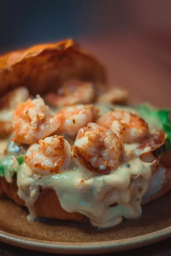 Prawn mayo sandwich with juicy prawns and fresh lettuce.