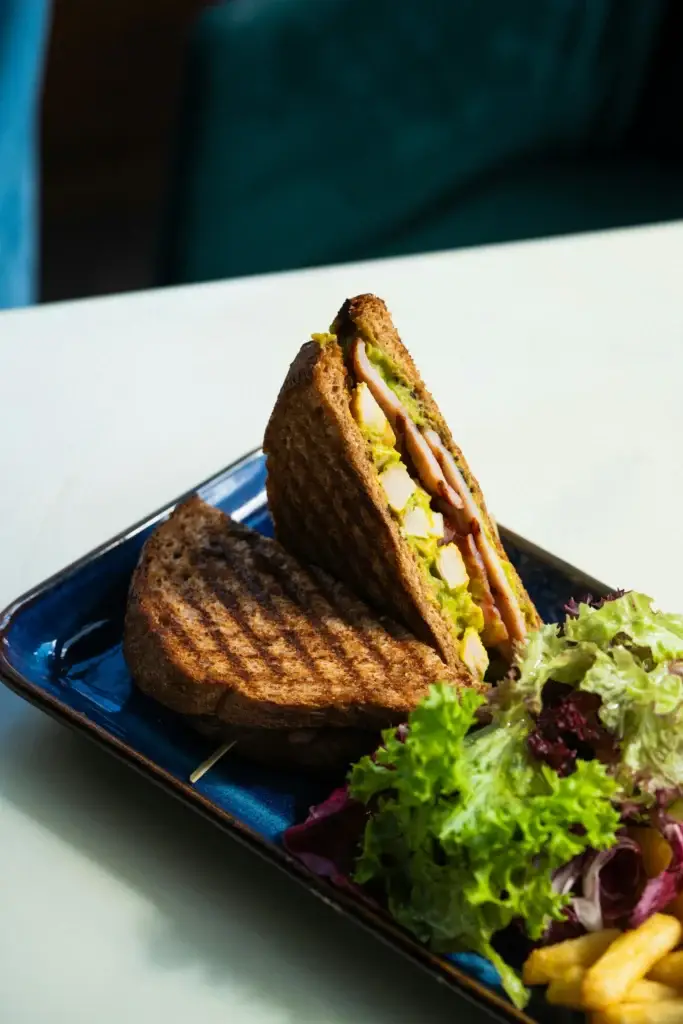 Creamy egg salad sandwich with fresh mustard cress.