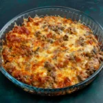 Traditional Shepherd's Pie in a baking dish with golden-brown mashed potato peaks and fresh parsley.