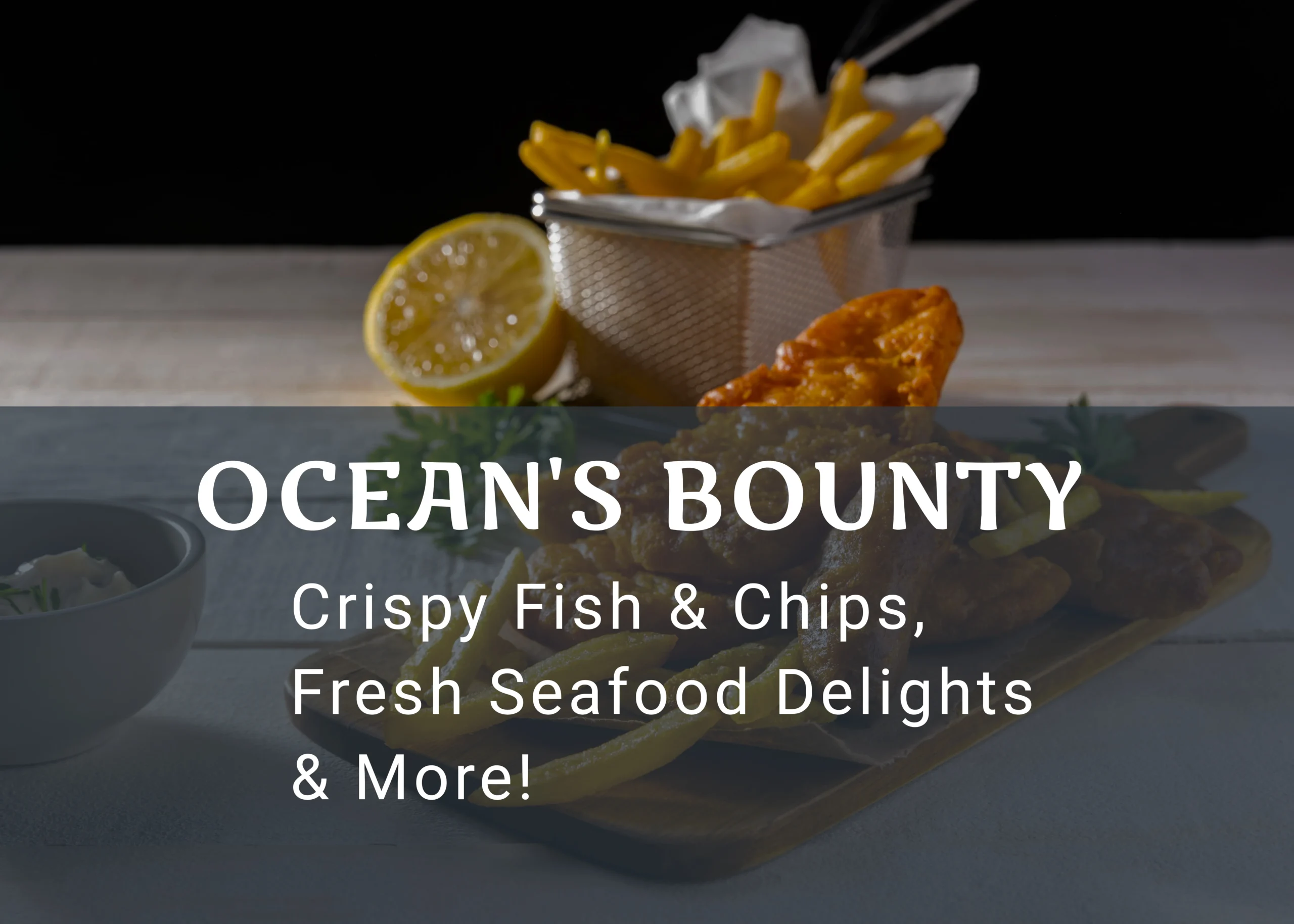 Crispy beer-battered fish fillets with golden thick-cut chips and a side of tartare sauce.