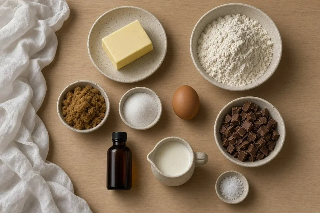 brown-butter-cookies-ingredients Ingredients for gluten-free brown butter cookies with milk chocolate