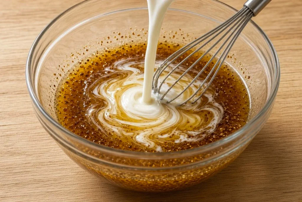 brown-butter-milk-mixture Stirring milk into hot brown butter