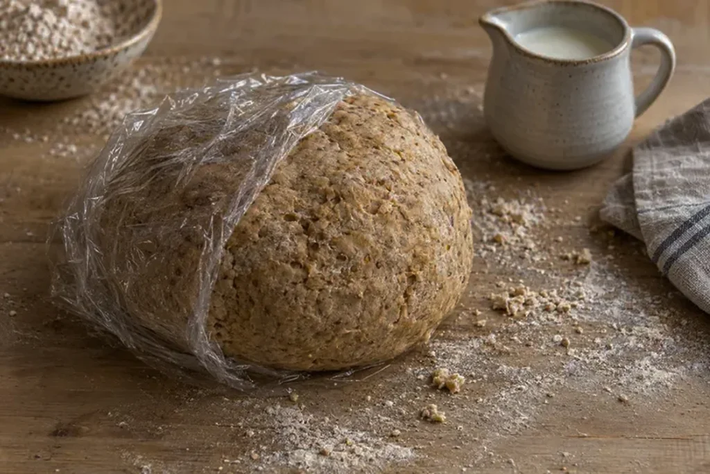 Wholewheat digestive biscuit dough formed into a ball