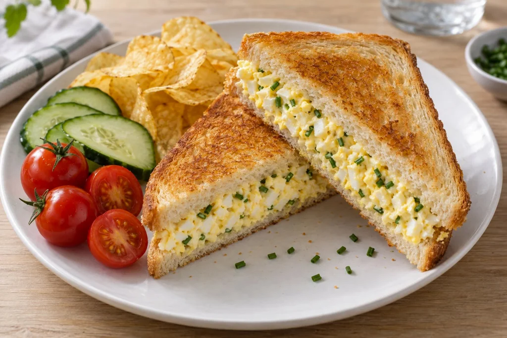 egg-sandwich-with-side-salad 8 Egg sandwich served with cherry tomatoes and cucumber