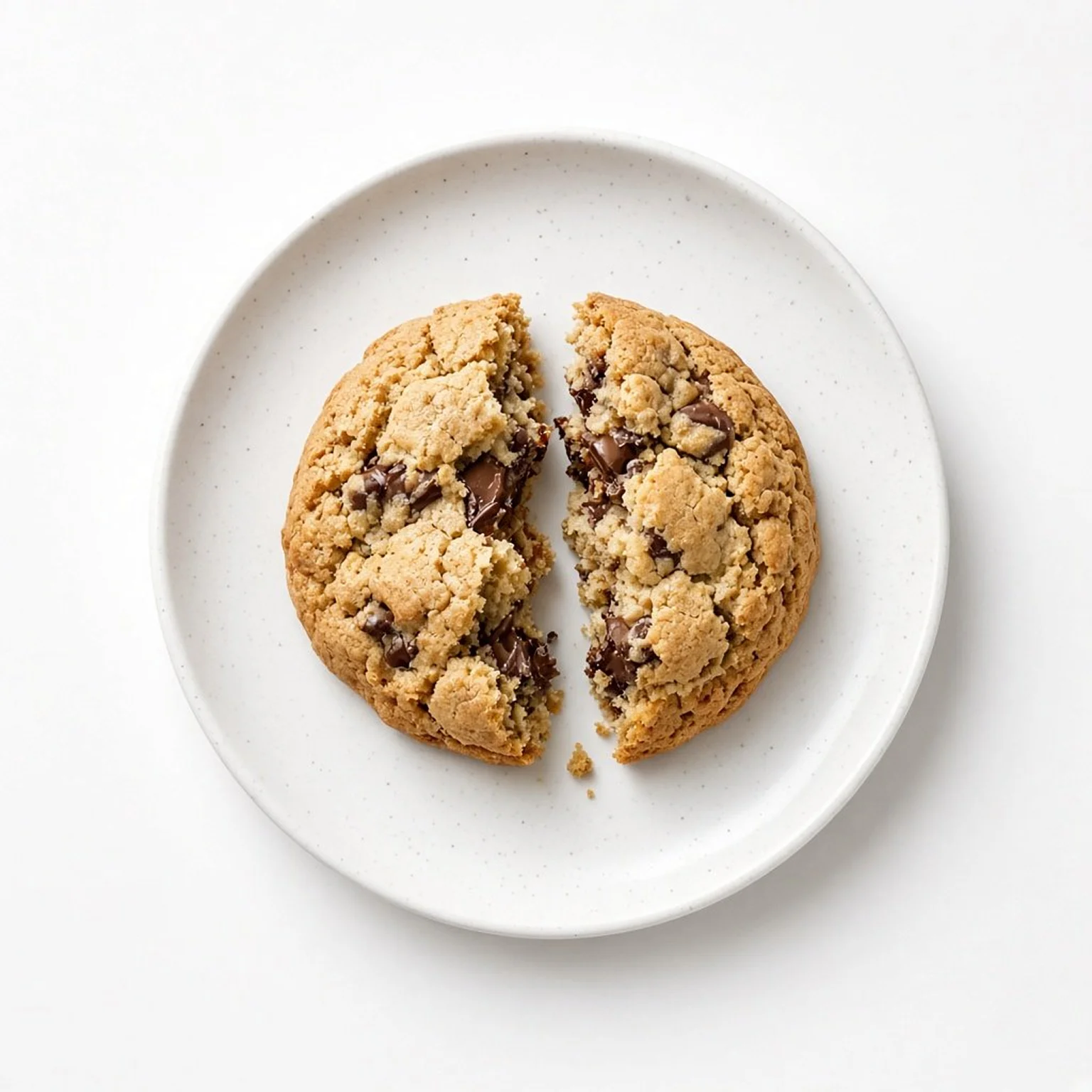 Chocolate chunk cookie with a crisp edge and soft centre on a plate
