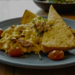 Silky, buttery folded eggs on a slice of golden toasted brioche, a gourmet breakfast-in-bed inspiration.