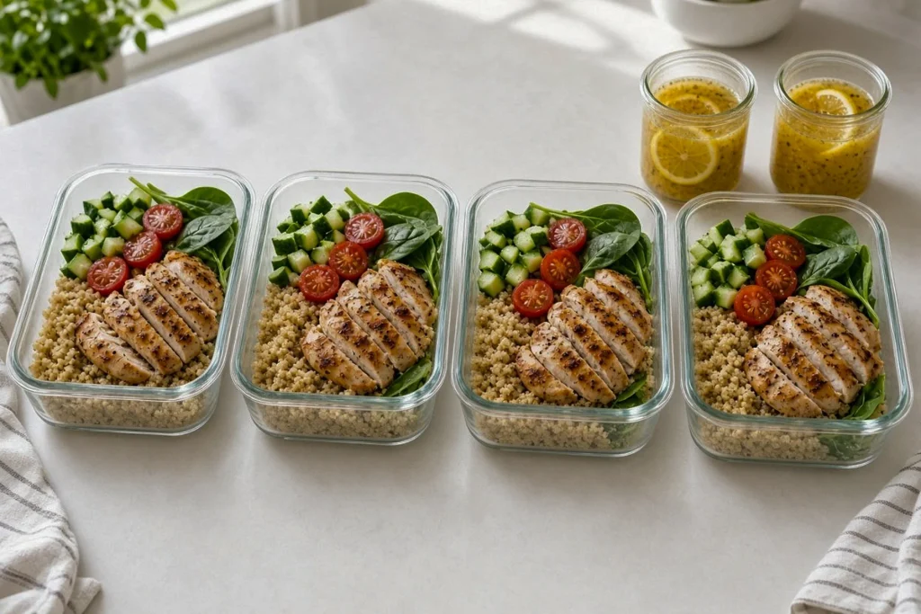 image 17 Meal prep containers with grilled chicken quinoa bowls