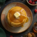 Scotch pancakes drop scones recipe card with finished pancakes