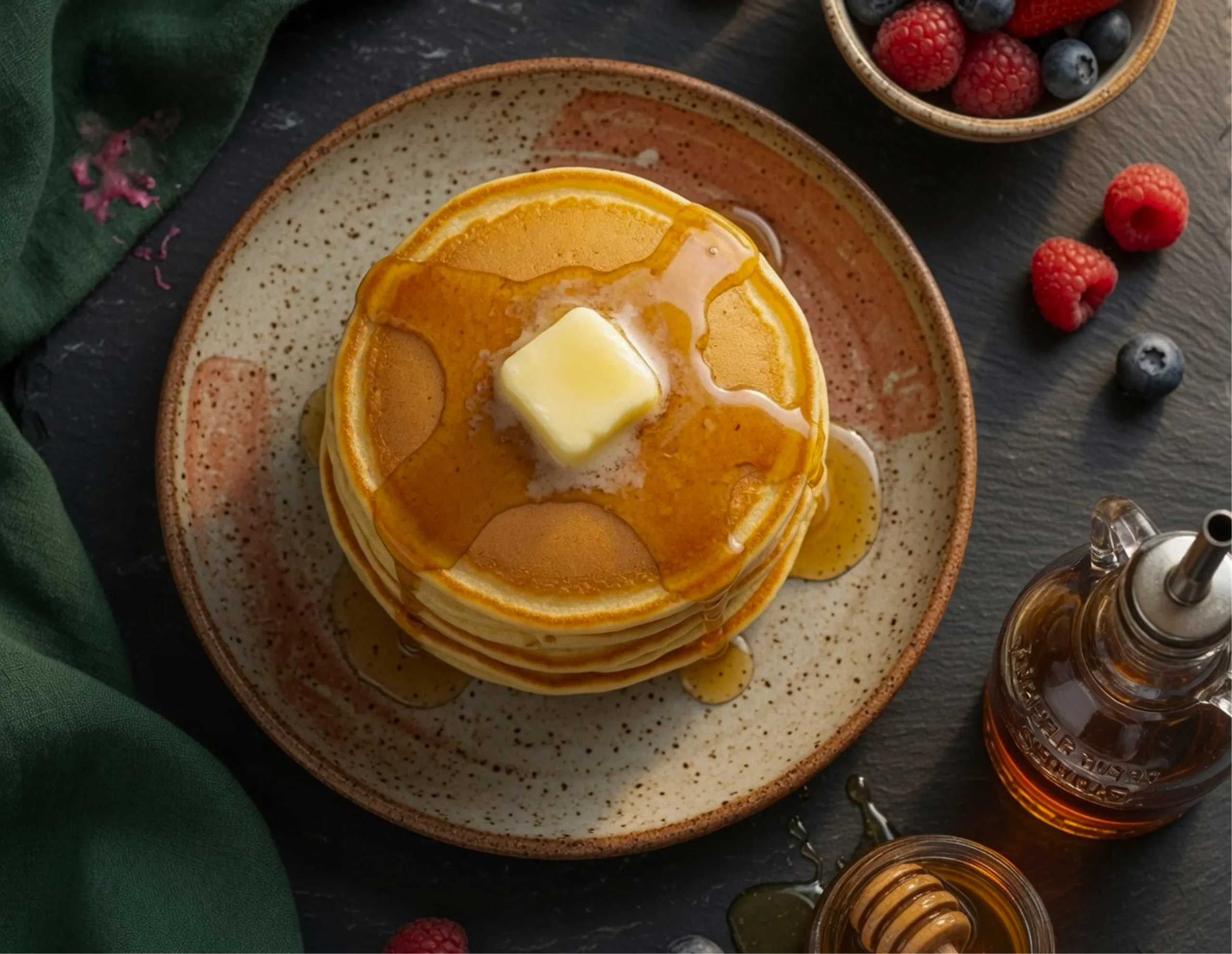 Scotch pancakes drop scones recipe card with finished pancakes