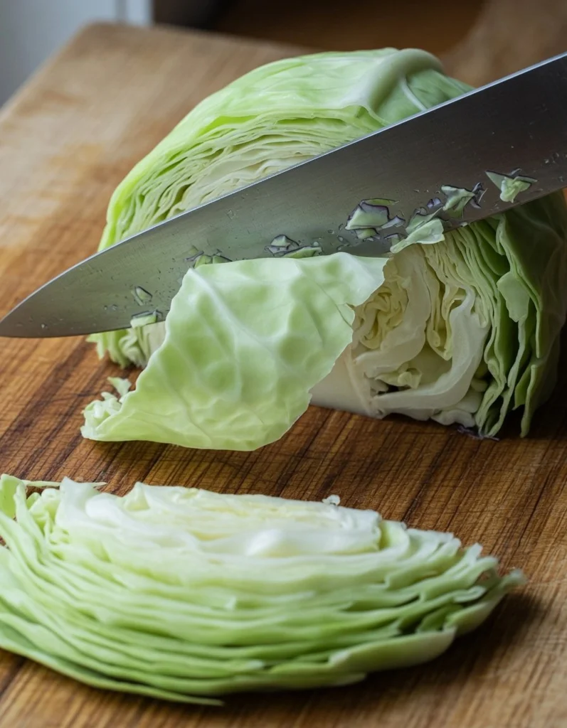 Finely shredded cabbage prepared for a Southern coleslaw recipe